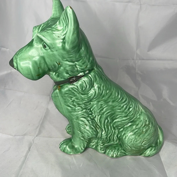 VINTAGE Sylvac Green Terrier Sitting Dog Figurine Made in England * Damaged  * - Picture 4 of 16